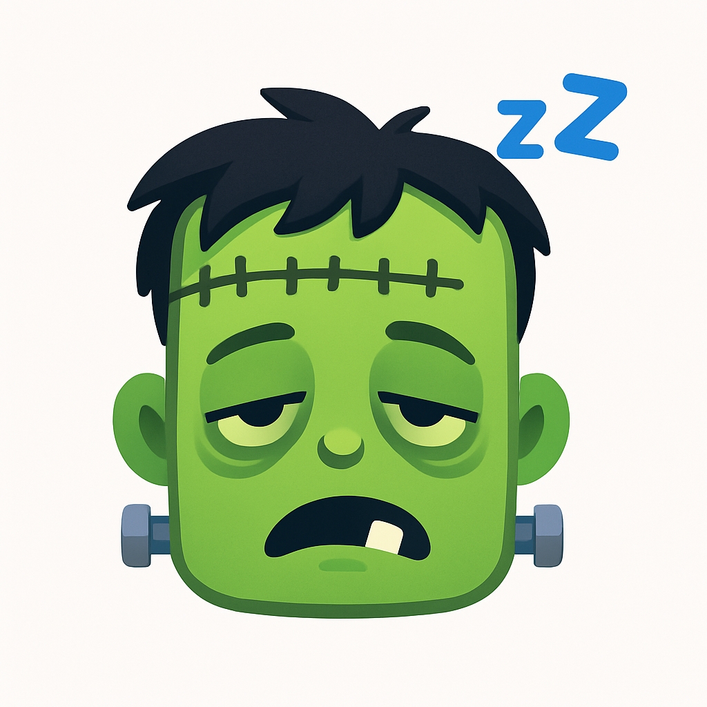 Sleepy Green Frankenstein Cartoon Character Illustration Sticker