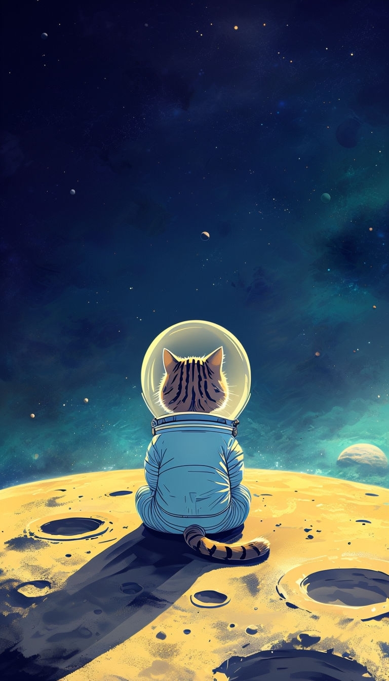 Whimsical Orange Tabby Cat in Space Suit Moon Illustration Phone Case Cover