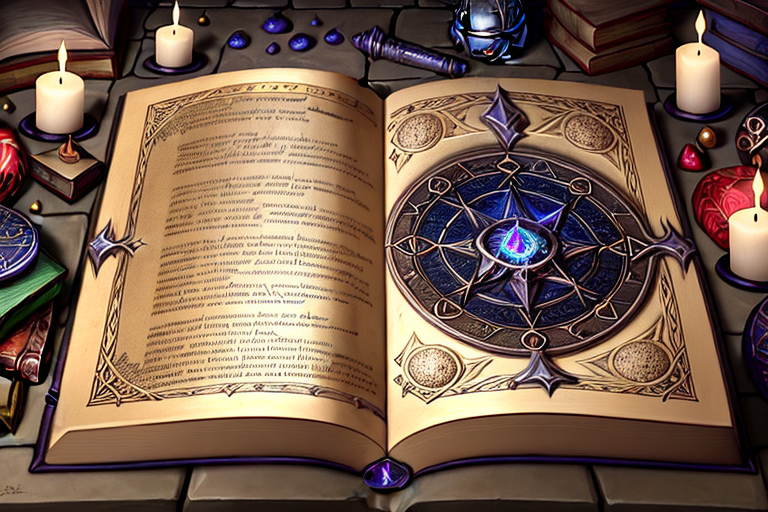 A ultradetailed huge open spellbook with writtings and formu... by ...