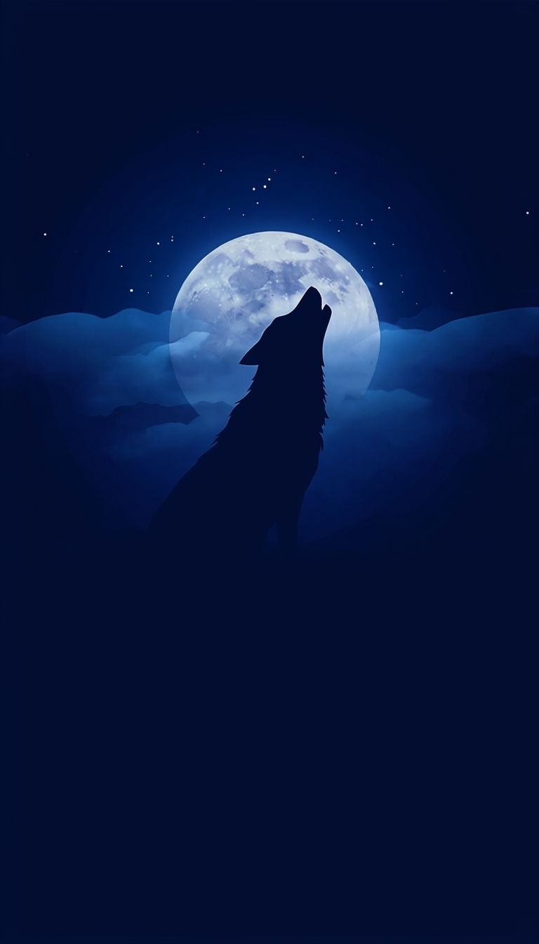 Howling Wolf Silhouette Against Full Moon Minimalist Wallpaper