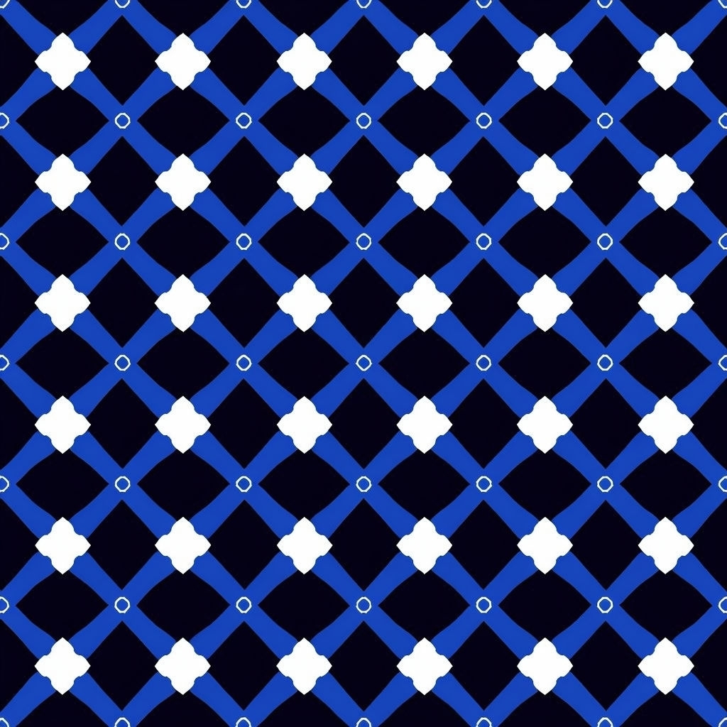 Intricate Geometric Diamond Cross Pattern on Navy Blue Background Seamless Pattern