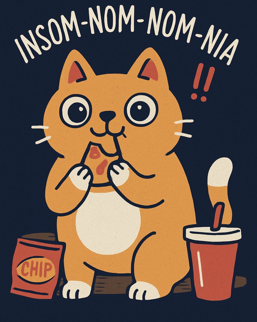 Playful Cartoon Cat Enjoying Pizza with Fun Text T-Shirt