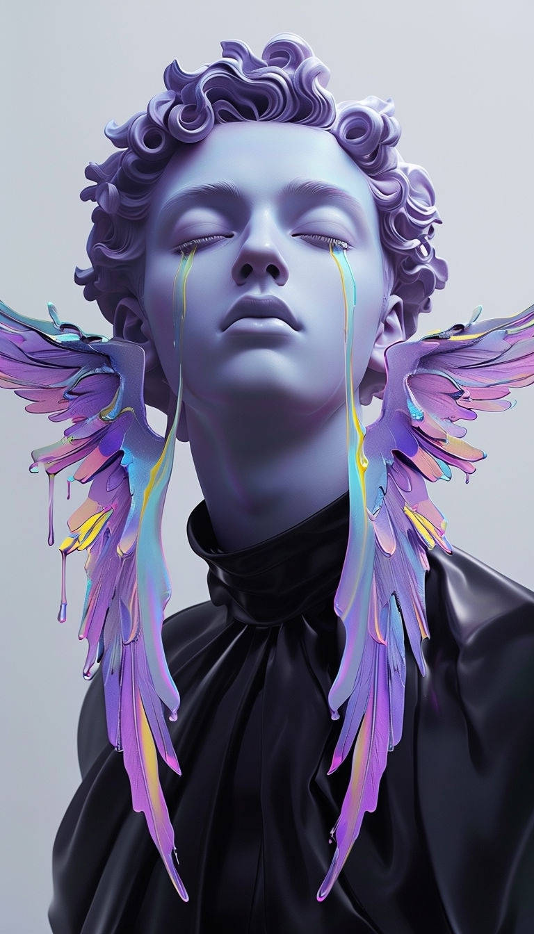 Surreal Ethereal Portrait with Colorful Wing Structures Mobile Wallpaper