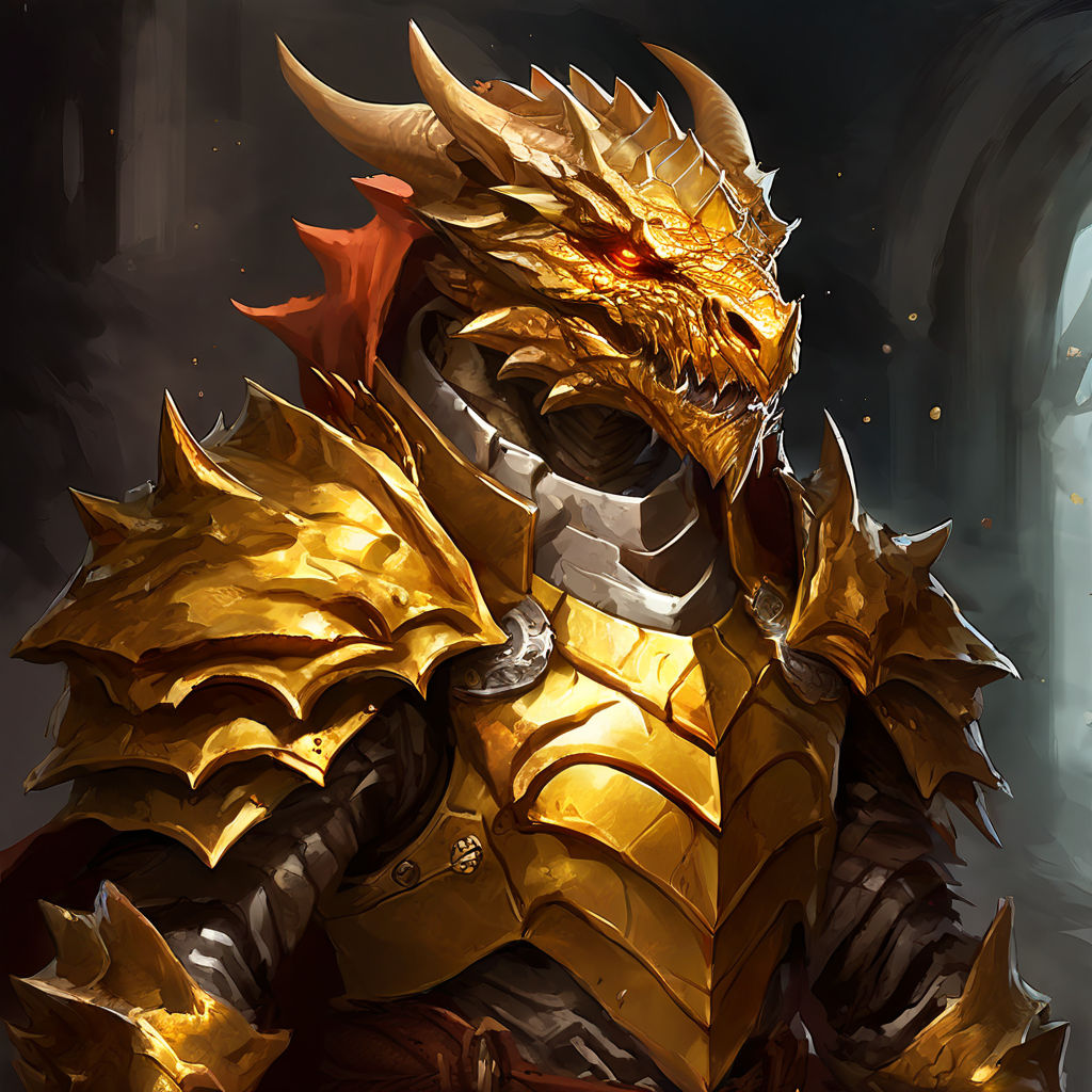 A golden Dragonborn Paladin from Dungeons and Dragons by K O Morita ...