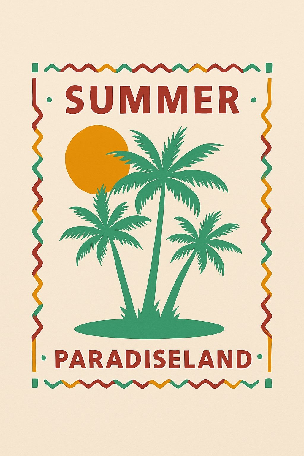 Tropical Green Palm Trees with Summer Paradise Design T-Shirt
