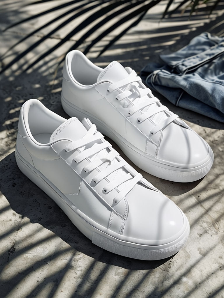 Contemporary White Low-Top Sneakers Mockup on Concrete Surface