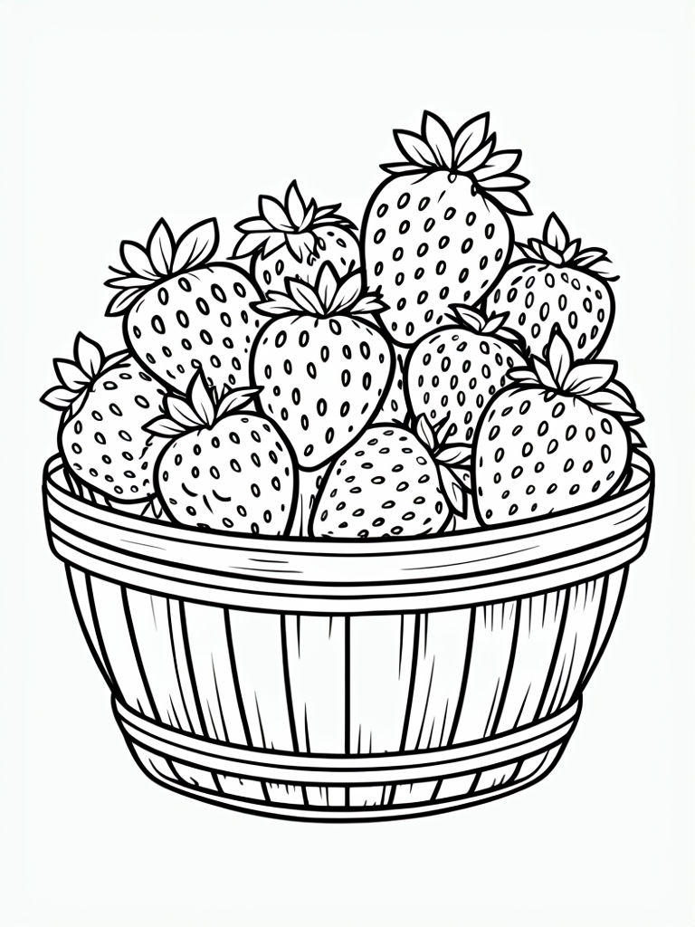 Intricate Wooden Basket with Strawberries Coloring Page