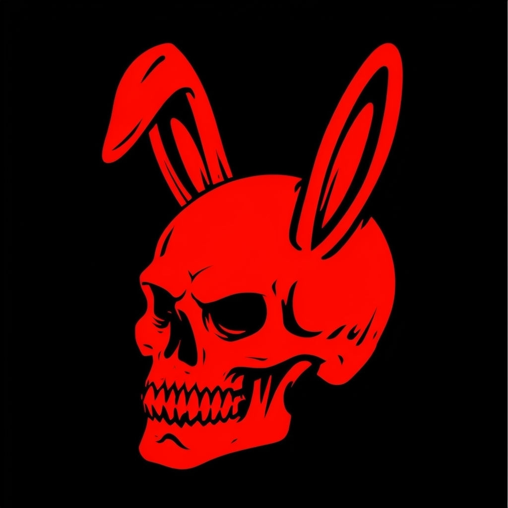 Striking Red Skull with Bunny Ears on Black Background T-Shirt