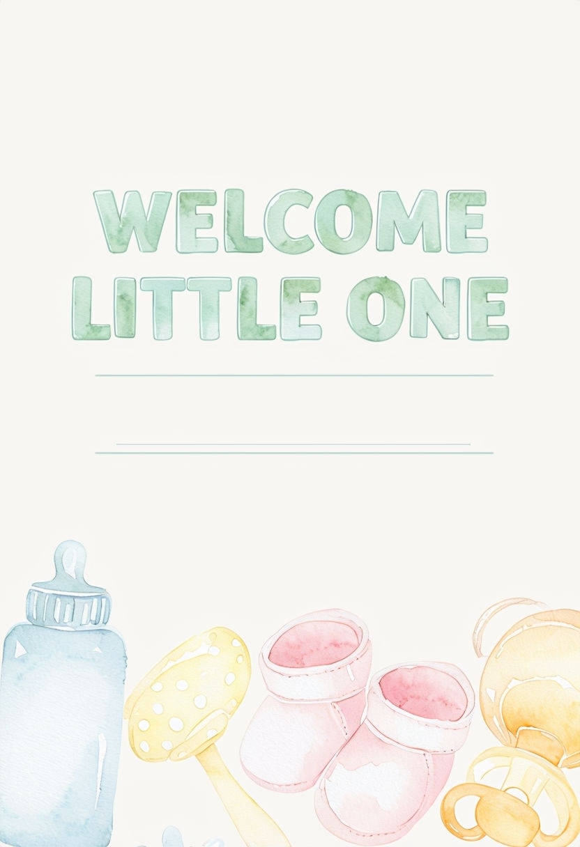 Gentle Watercolor Welcome Little One Baby Shower Card Design Cards & Invites
