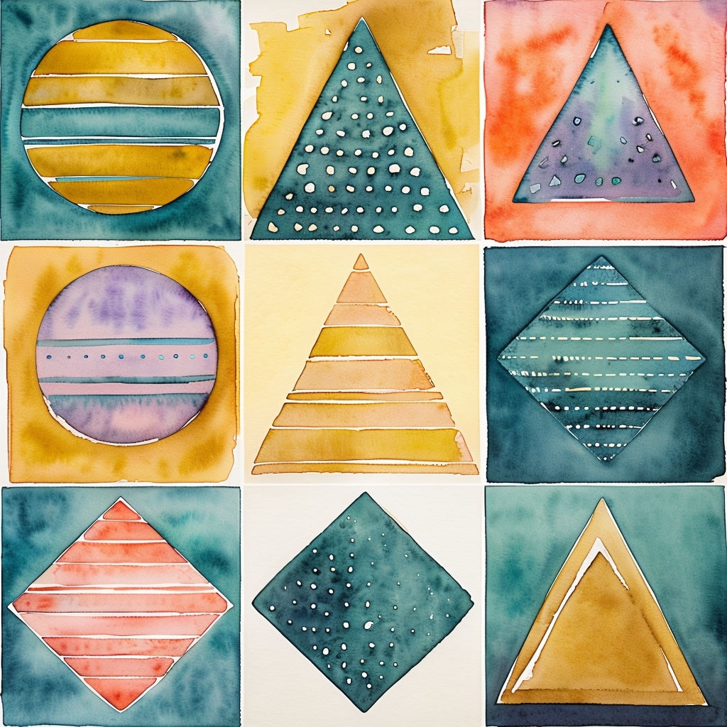 Bold Watercolor Geometric Shapes with Vibrant Textures Pattern