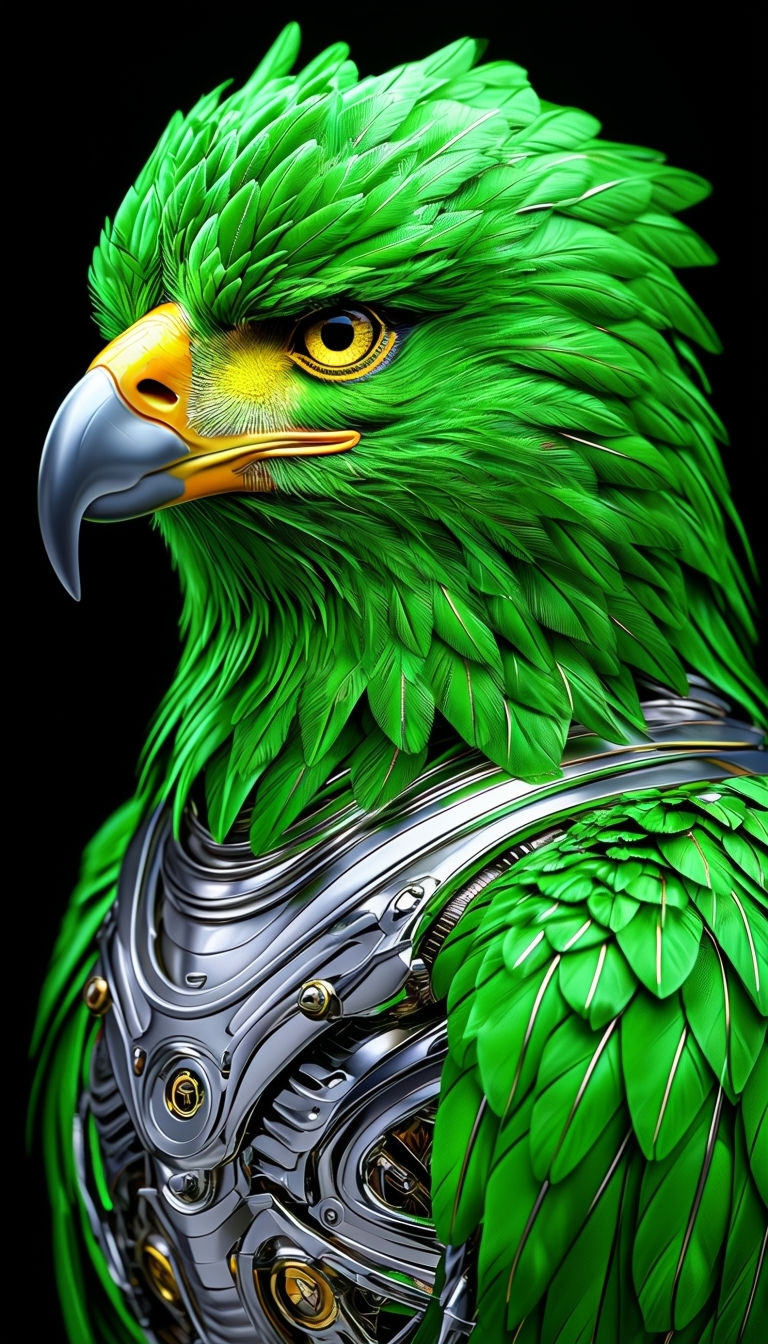 Striking Green Eagle Portrait with Mechanical Elements Mobile Wallpaper