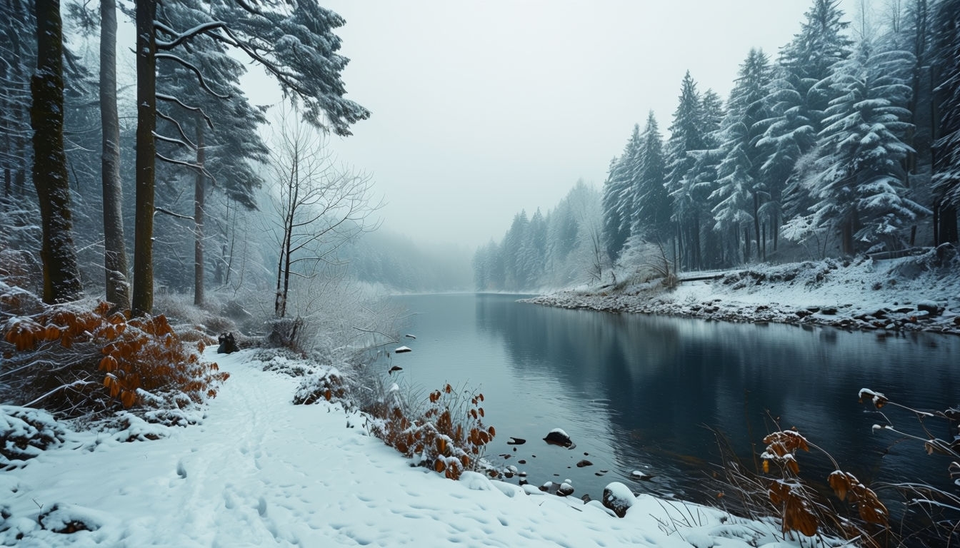 Tranquil Winter Landscape with Snowy Pathway Virtual Backgrounds