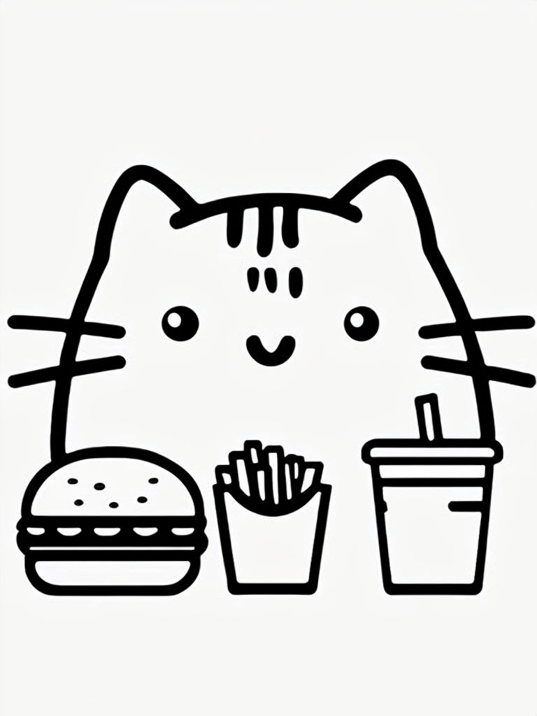 Cute Kawaii Cat with Food Illustration Sticker