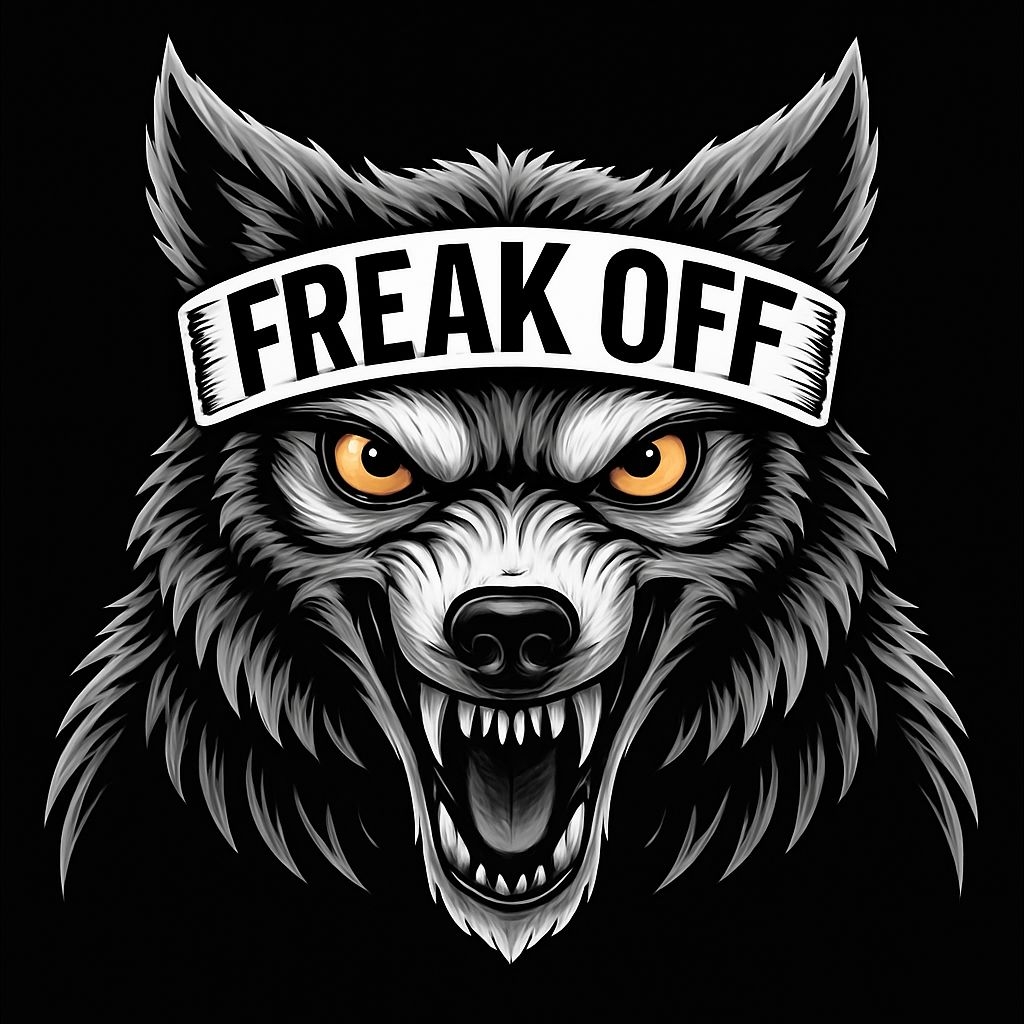 Fierce Wolf Head with FREAK OFF Text Graphic T-Shirt