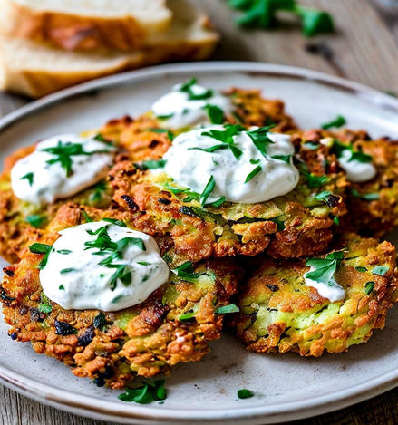 Crispy Vegetable Fritters with Creamy Garlic Tzatziki by web3 - Playground