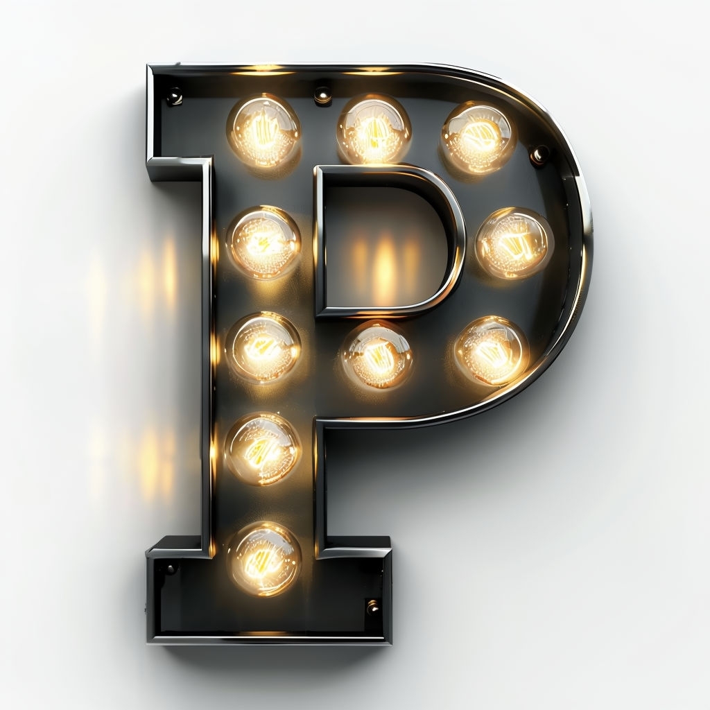 Illuminated Black Metal Letter P Monogram Design