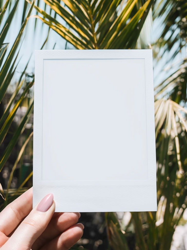 Tropical Minimalist Polaroid Photo with Palm Fronds Art