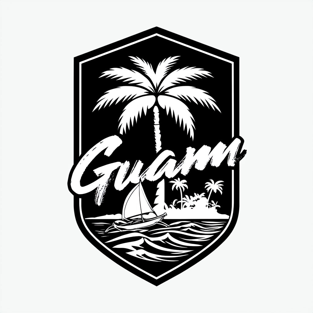 Tropical Guam Emblem with Palm Tree and Canoe Sticker