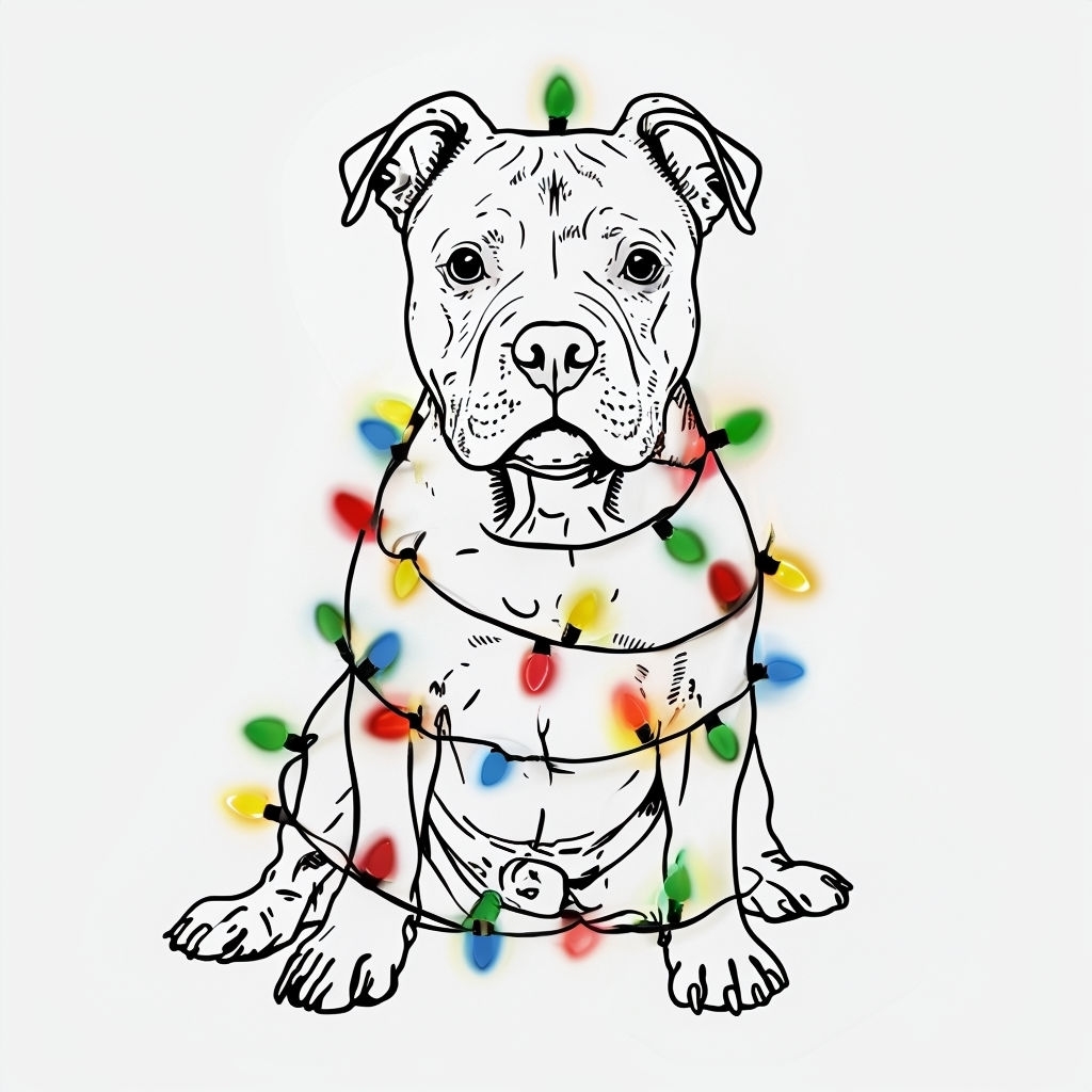 Festive Minimalist Pit Bull with Christmas Lights T-Shirt