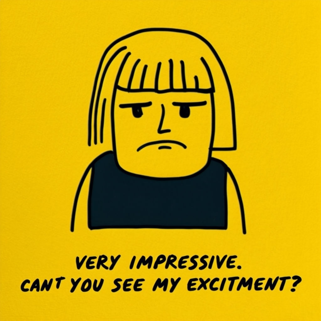 Minimalist Cartoon Character with Text Excitement T-Shirt