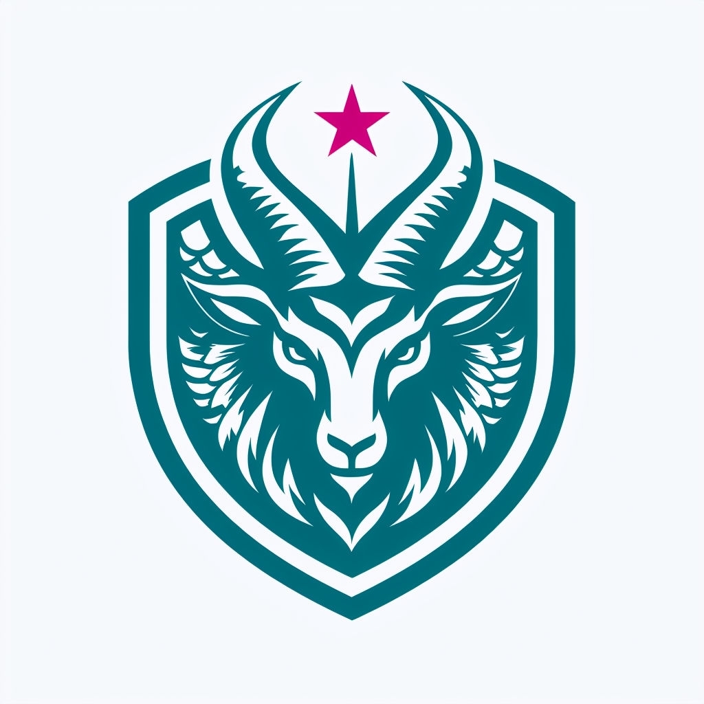 Teal Goat Head Logo with Star and Heart-Shaped Border Logo