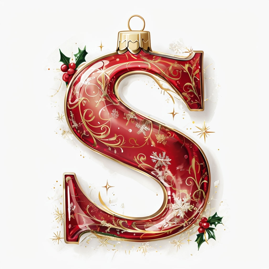 Festive Red S Christmas Ornament with Gold Accents Decor Monogram