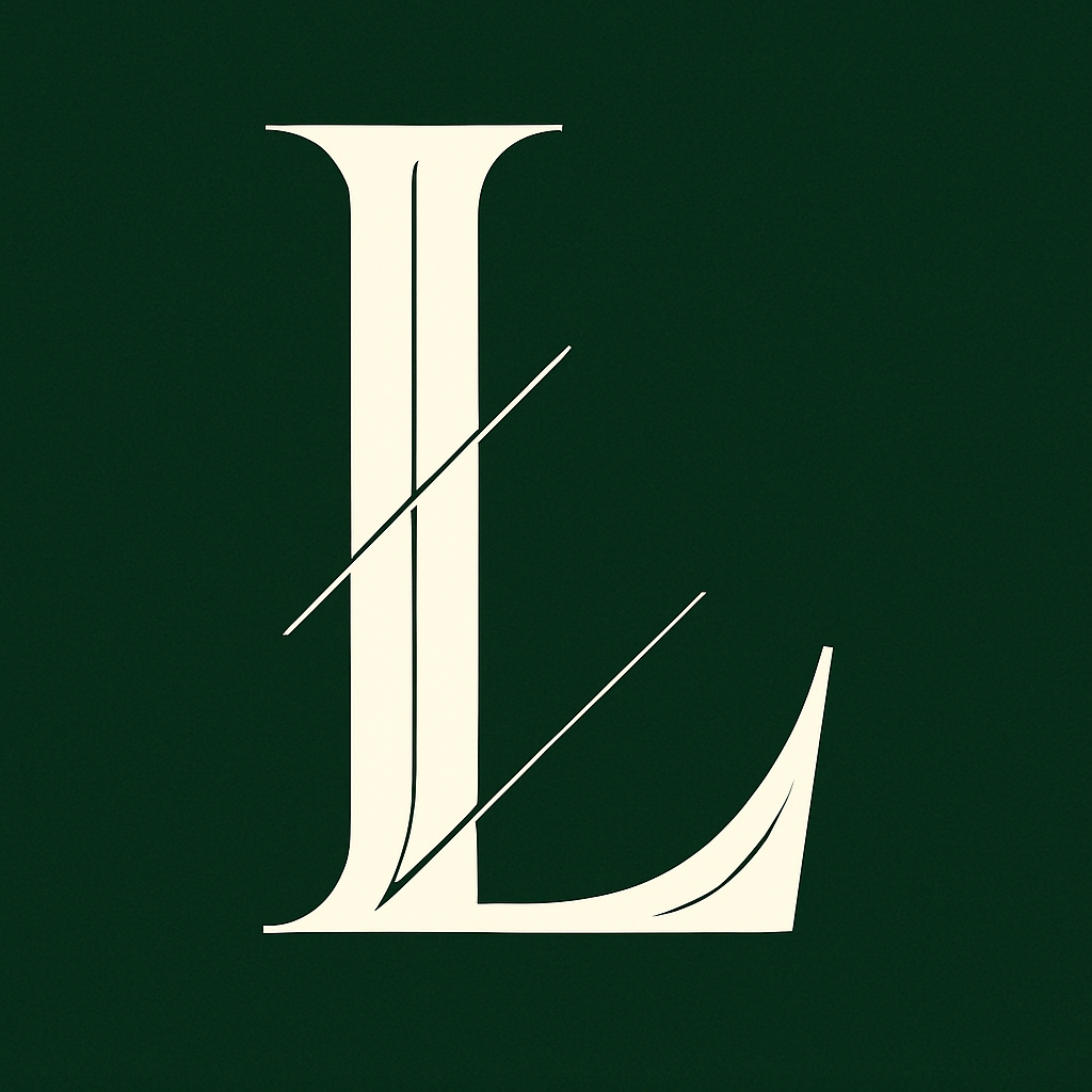 Elegant Off-White Serif L Character on Forest Green Background Monogram