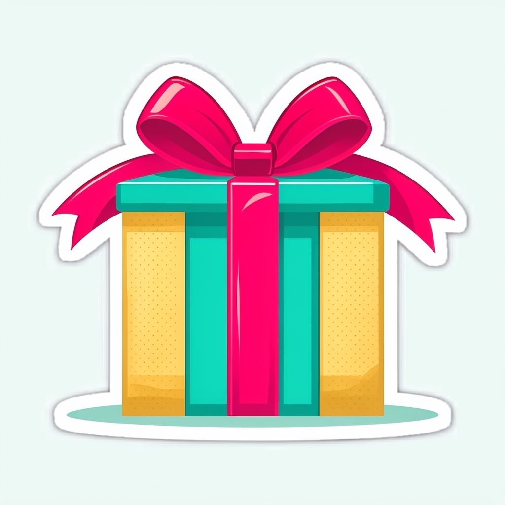 Vibrant Cartoon Gift Box with Red Bow Illustration Sticker