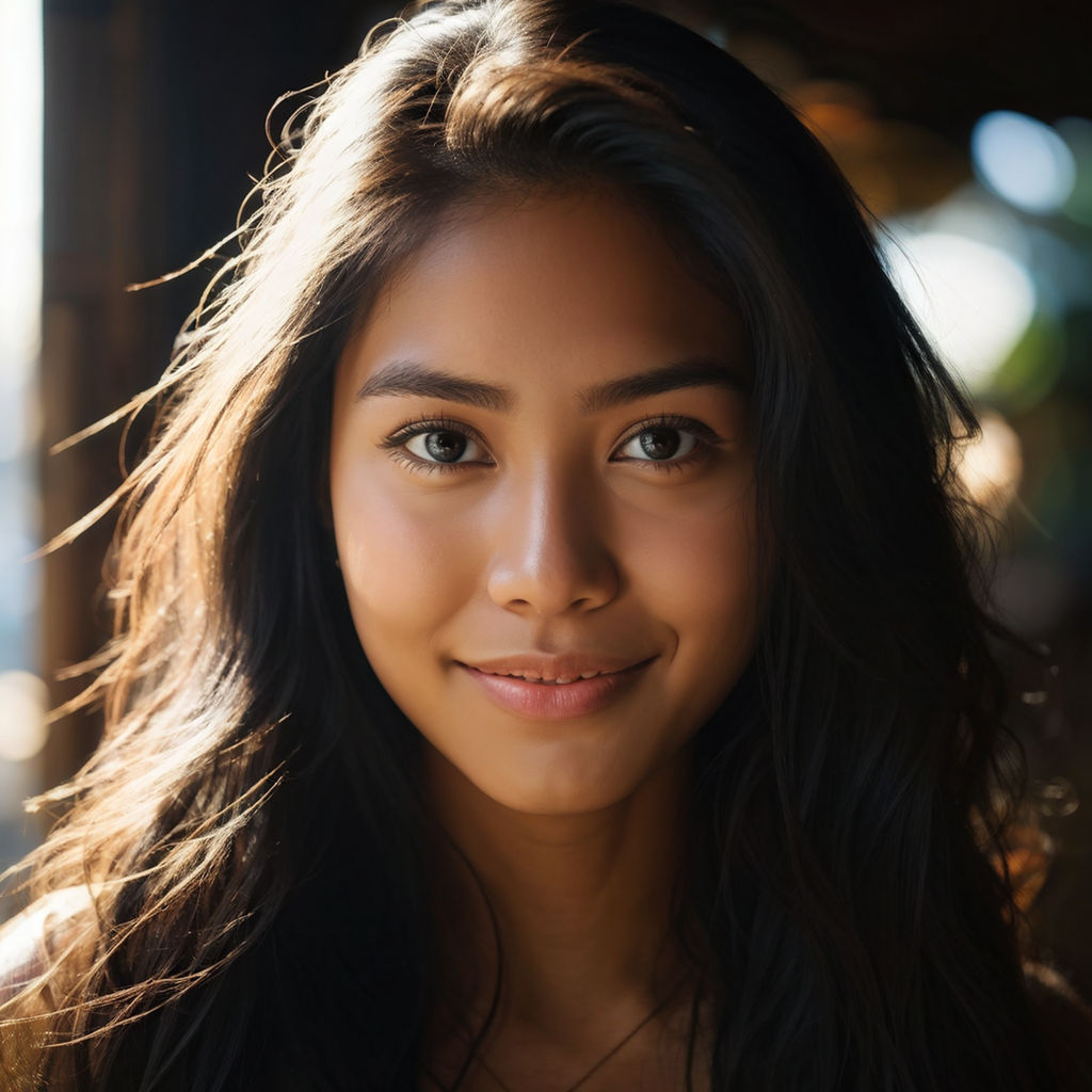 Sexy Filipino woman. Muscular happy body. Colors of spain clothes  Symmetrical light brown eyes. Looking camera. Dark blonde hair. Portrait  full body.