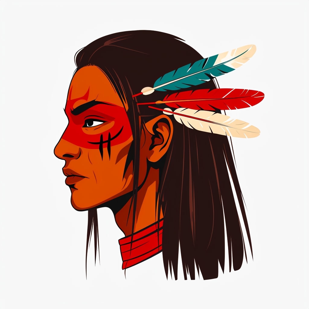 Vibrant Warrior Face Profile with Feathers and Facial Paint Sticker