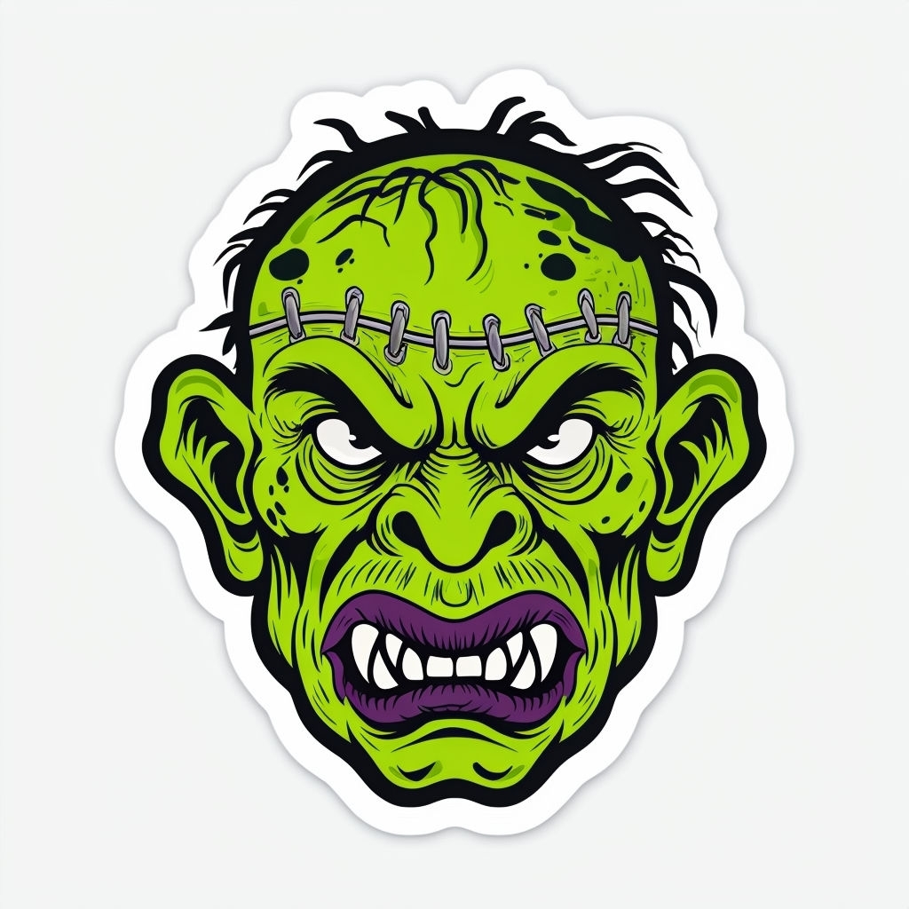 Vivid Lime Green Monstrous Head Cartoon Sticker Design