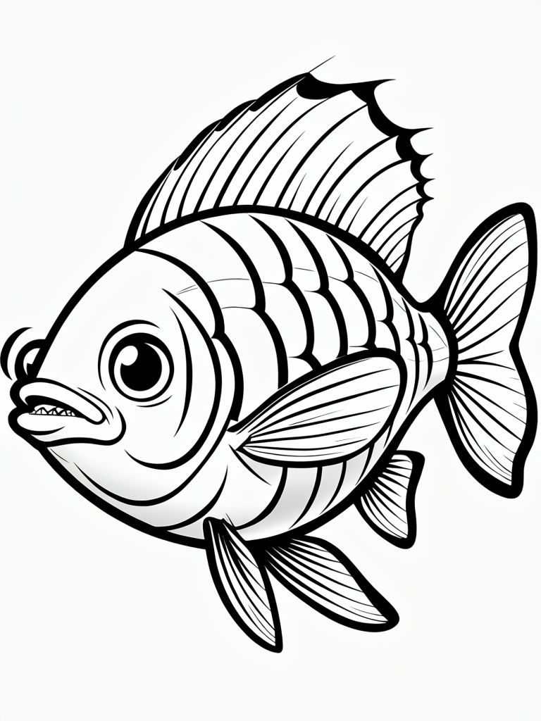 Cartoonish Friendly Fish Line Drawing for Coloring Book Pages