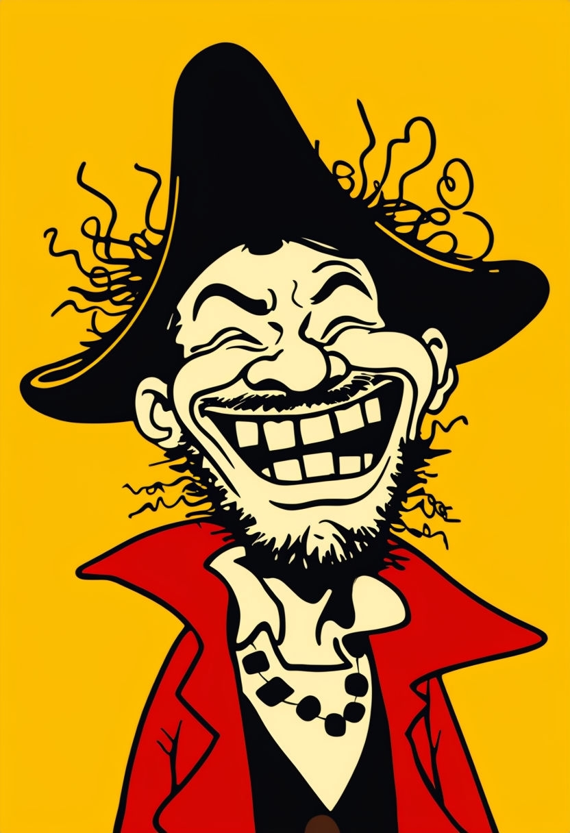 Joyful Exaggerated Pirate Portrait in Whimsical Cartoon Style Art