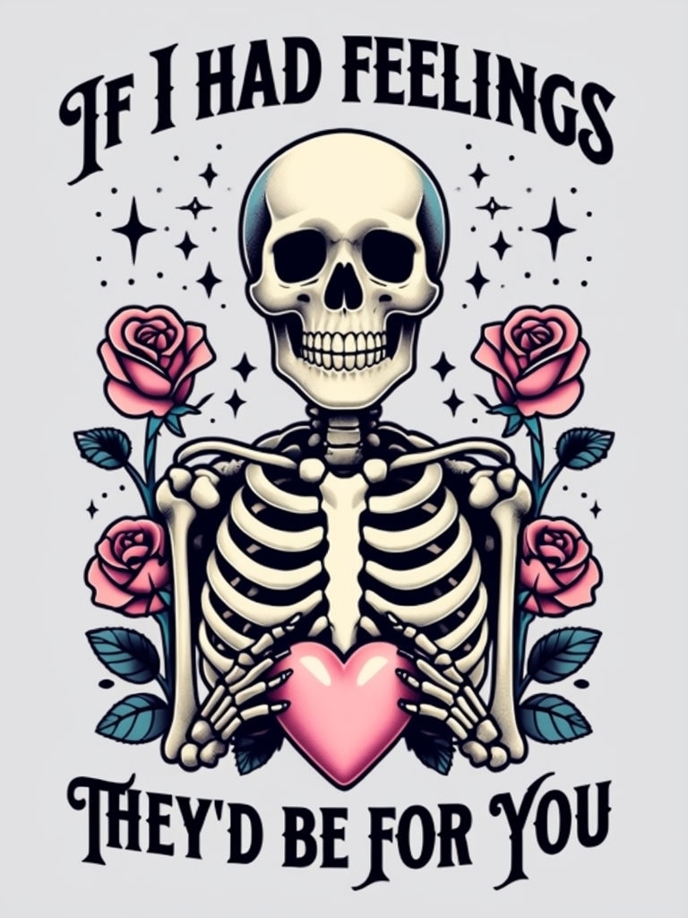 Friendly Skeleton Holding Heart with Roses Card Design