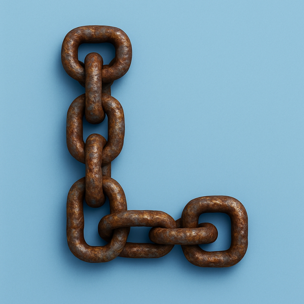 Rustic Metal Chain Monogram 'L' Illustration on Sky Blue Background Monogram