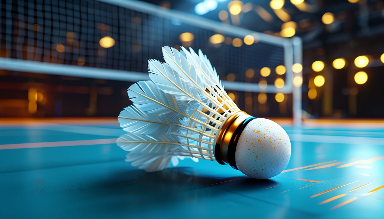 Detailed 3D Badminton Shuttlecock on Teal Court Virtual Background