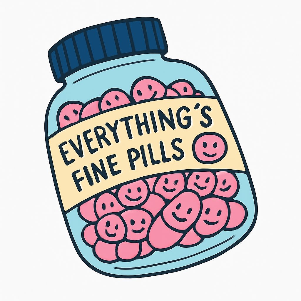 Playful Cartoon Jar of Everything's Fine Pills Sticker