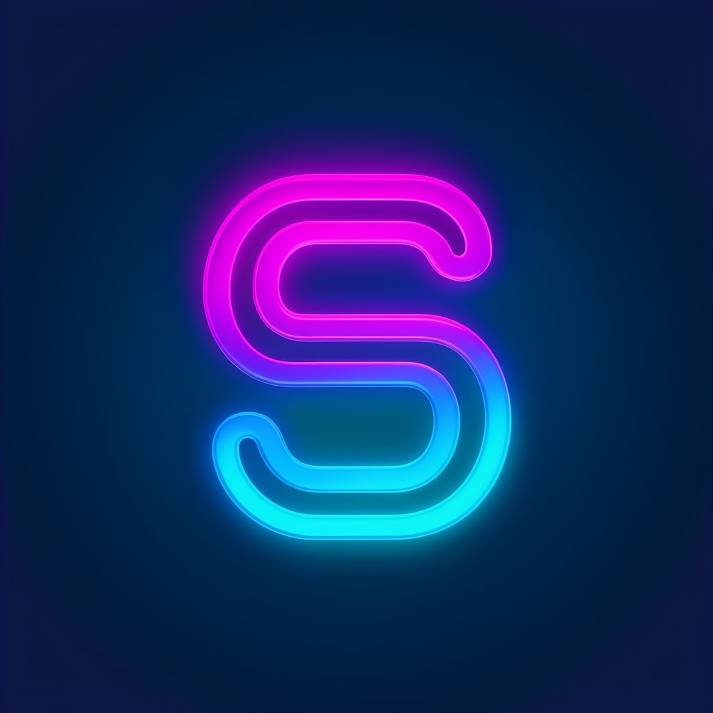 Modern Sleek Neon S Monogram Logo Design on Dark Blue Background Monogram