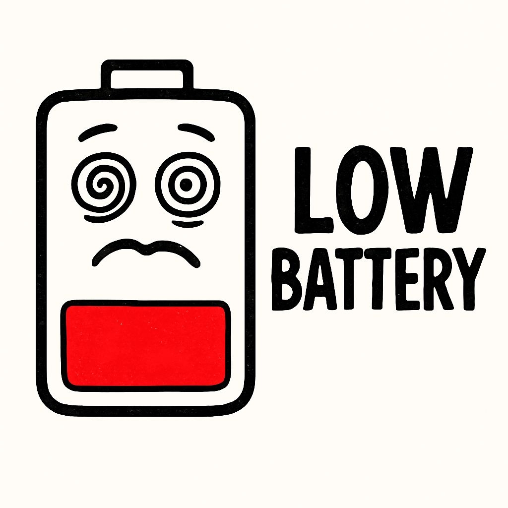 Low Battery Cartoon Illustration with Tired Expression Mug