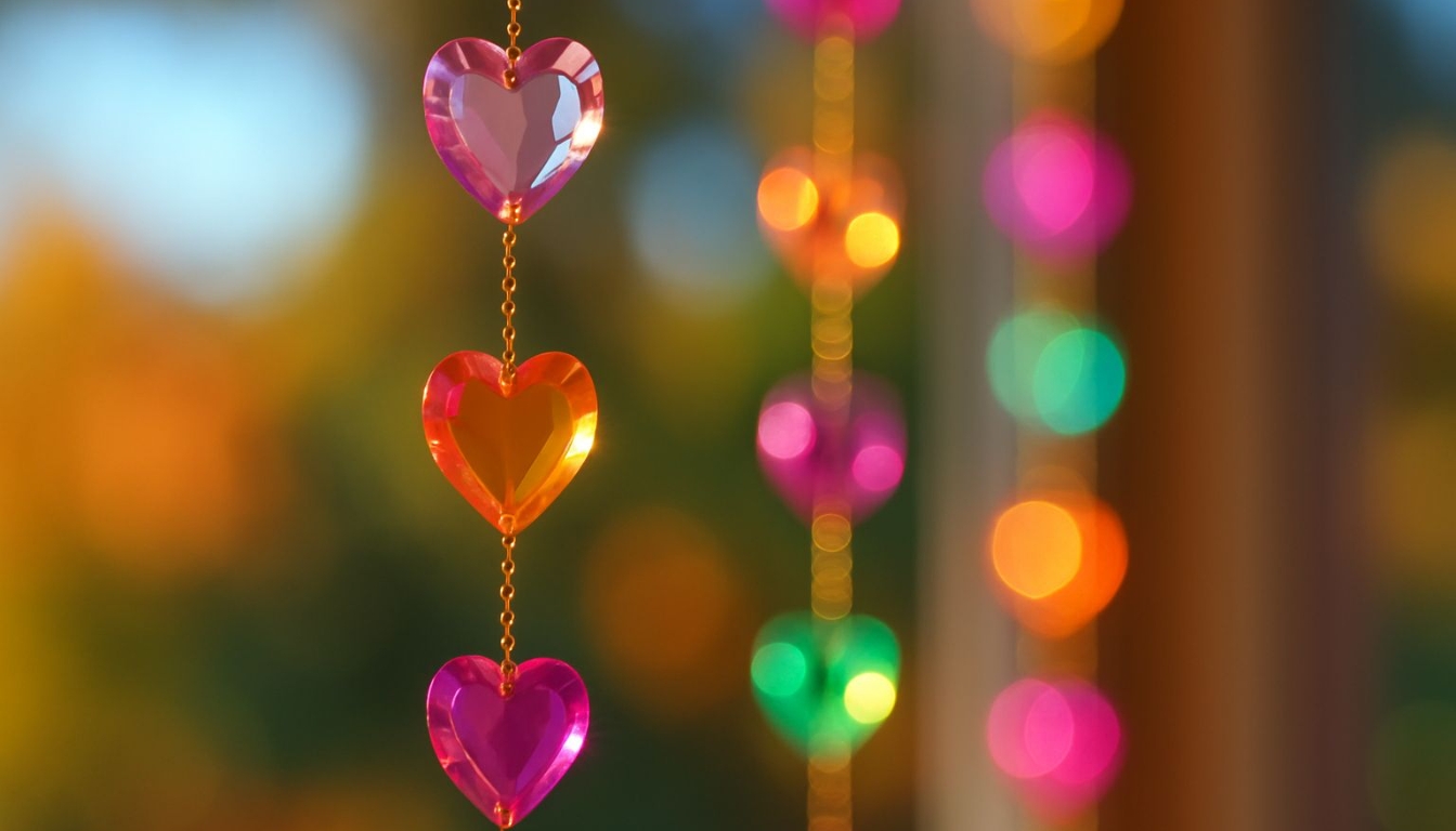 Colorful Heart-Shaped Bead Chain with Dreamy Background Virtual Backgrounds