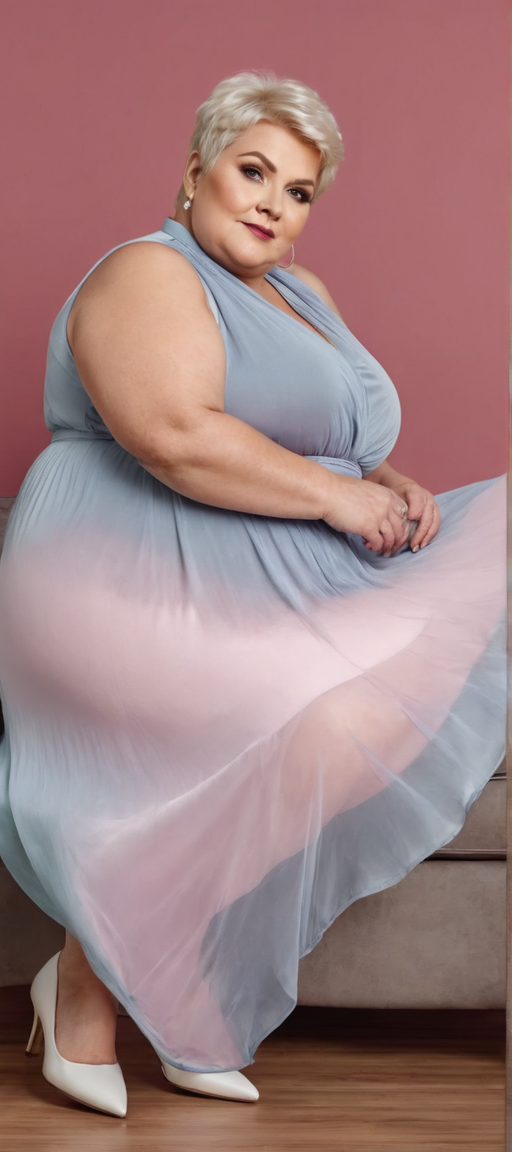 Full Length Photo Of Fat Overweight Granny Open Neckline By