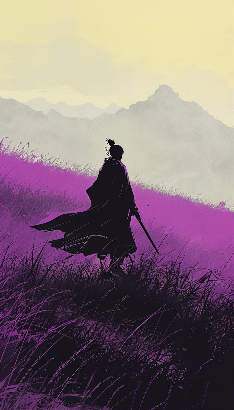 Mysterious Figure in Vast Field of Grasses Mobile Wallpaper