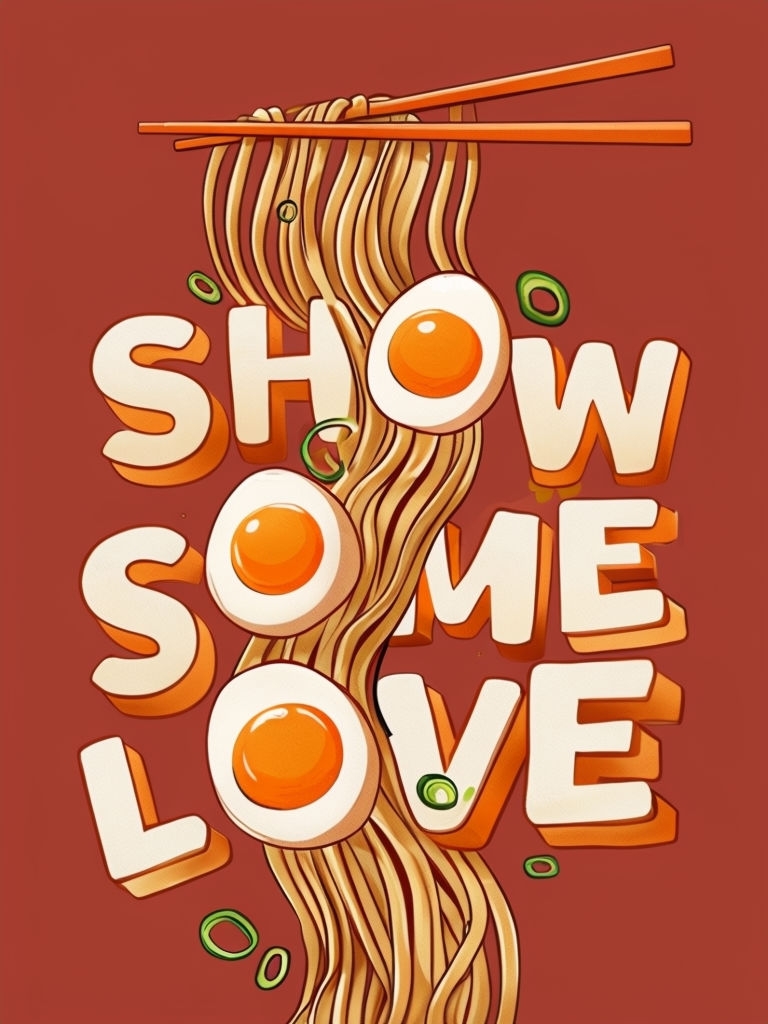 Show Some Love Playful Noodle Illustration Poster