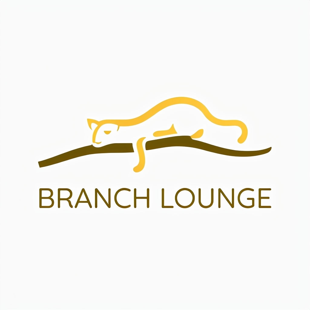 Modern Minimalist Branch Lounge Logo Design with Leopard Illustration
