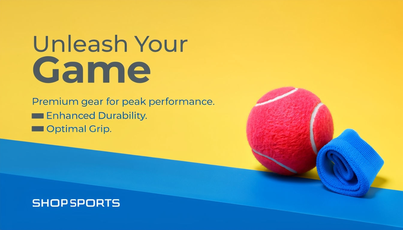 Cheerful Tennis Ball Advertisement with Call to Action for Sports Ads