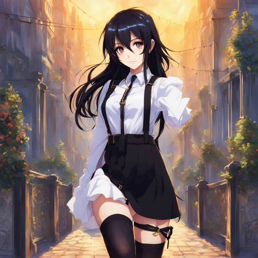 Anime girl in black thigh high socks