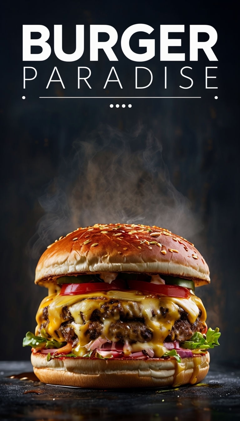 Gourmet Burger Paradise Story Design with Bold Typography Social Media Post
