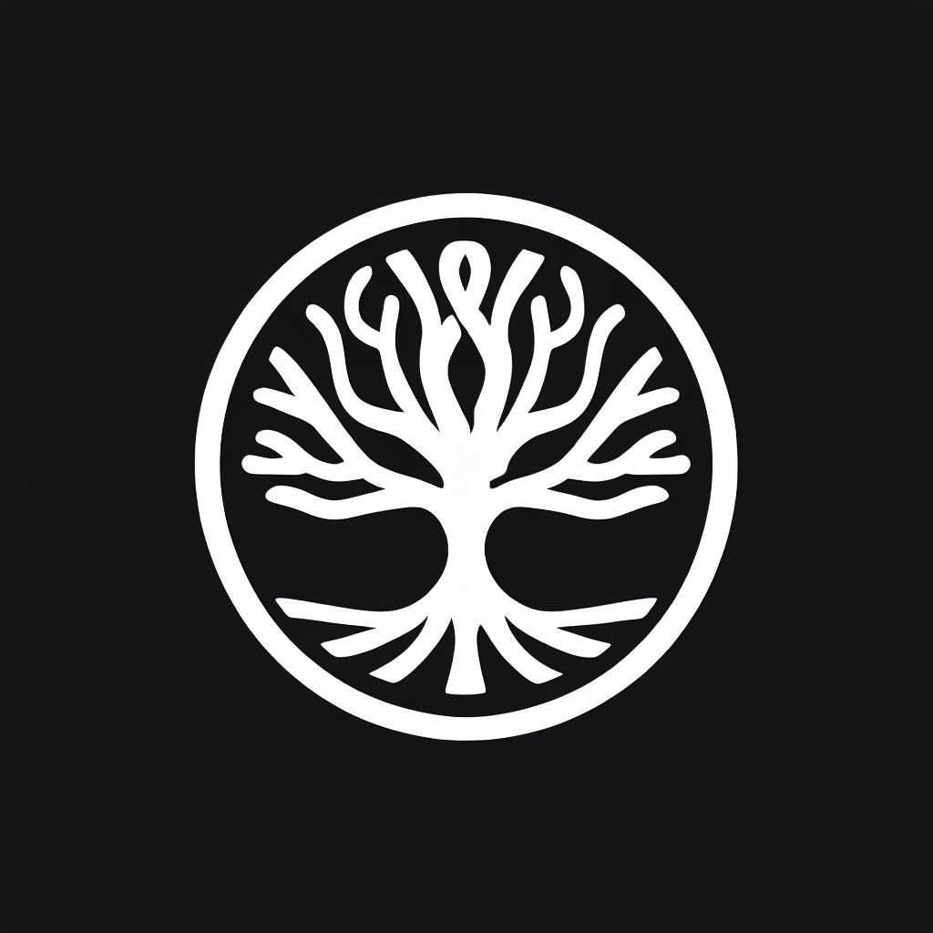 Minimalist Abstract Tree Logo on Black Background