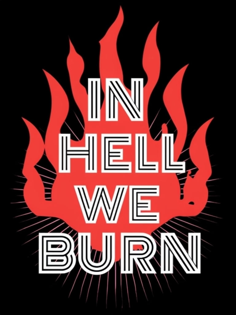 Striking 'In Hell We Burn' Graphic Design with Flames Poster