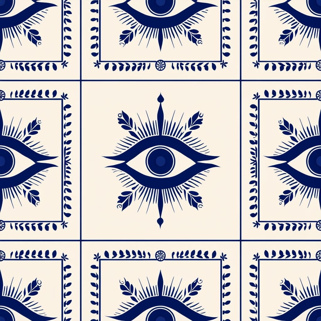 Navy Blue Eye of Horus Abstract Seamless Pattern Design